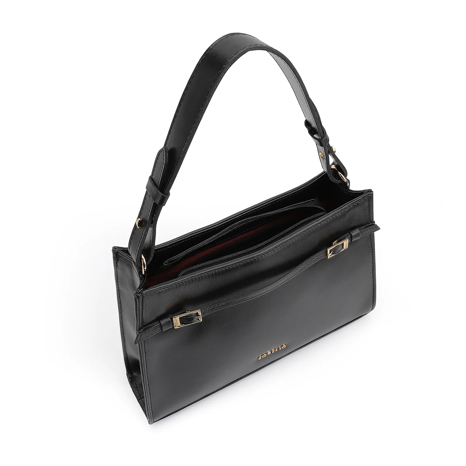 Bolsa De Ombro Fivelas Couro Preto