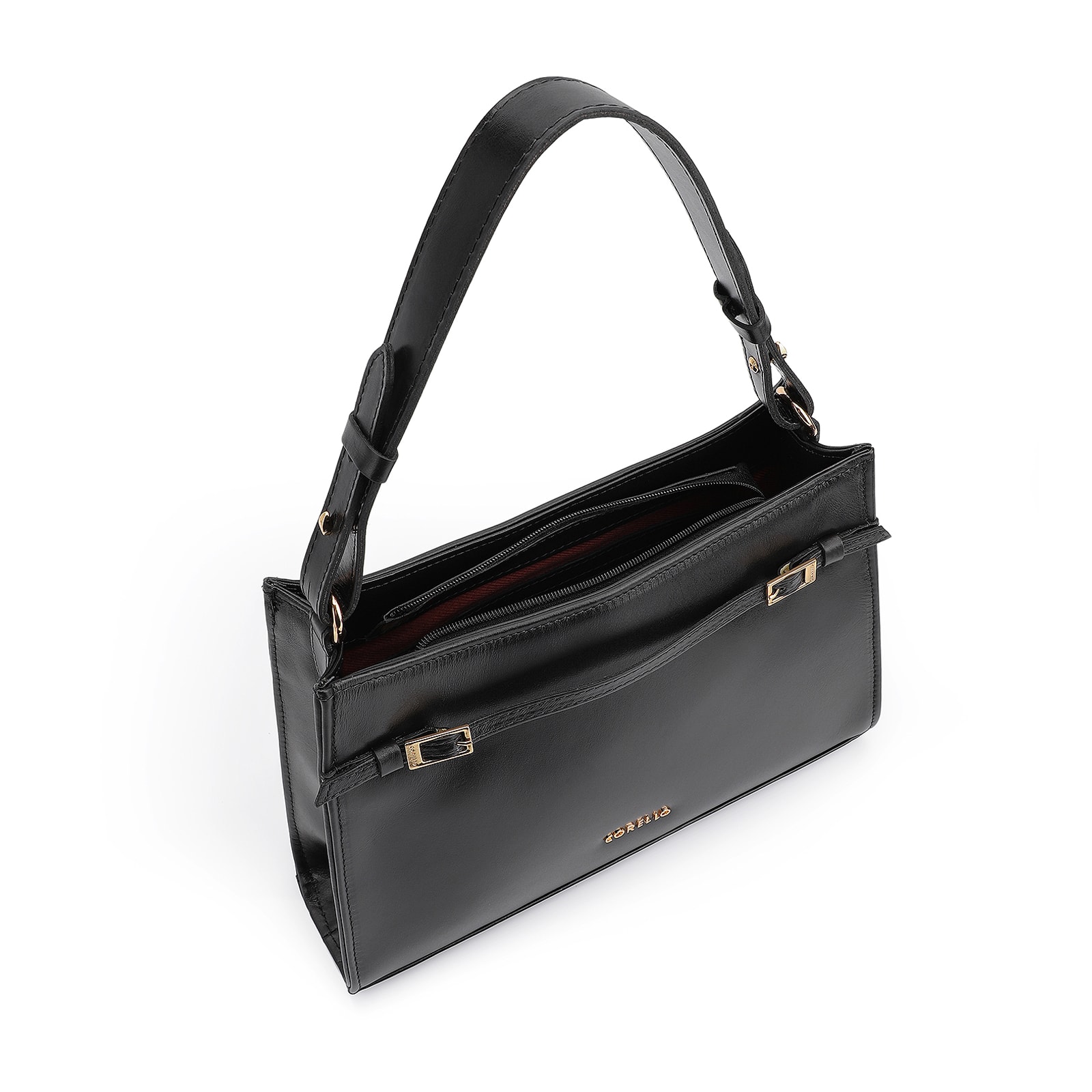 Bolsa De Ombro Fivelas Couro Preto