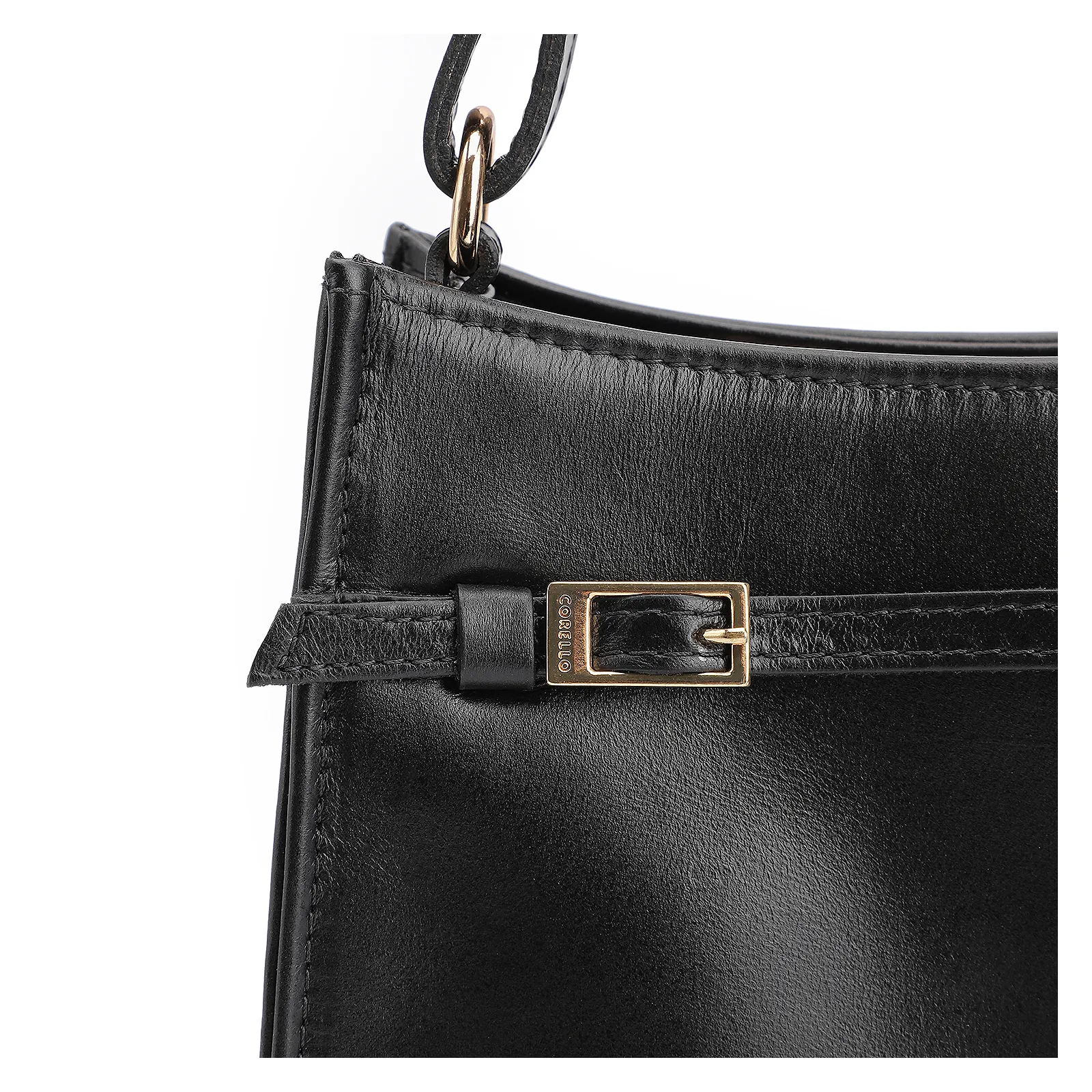 Bolsa De Ombro Fivelas Couro Preto