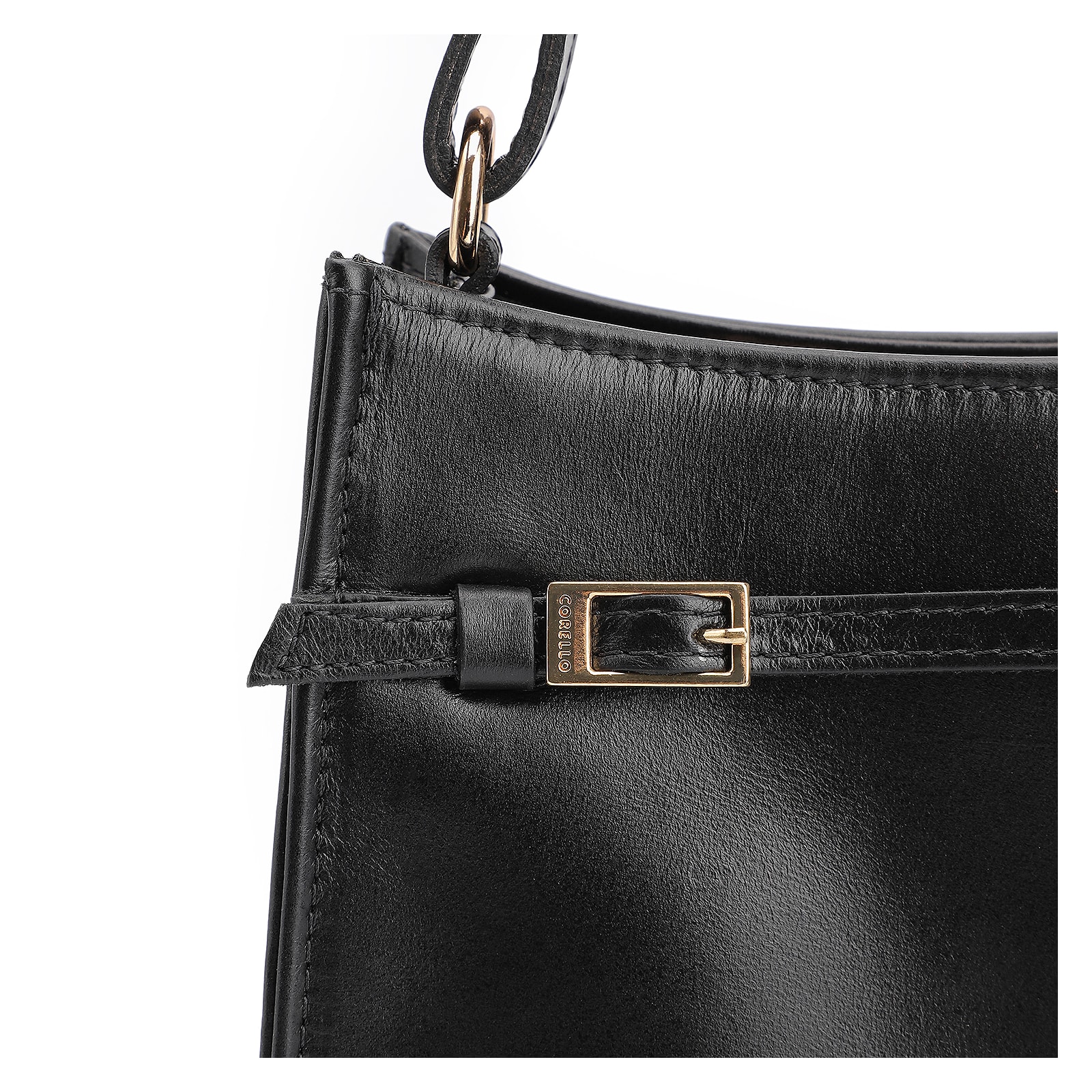 Bolsa De Ombro Fivelas Couro Preto