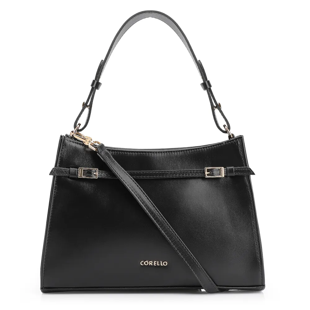 Bolsa De Ombro Fivelas Couro Preto