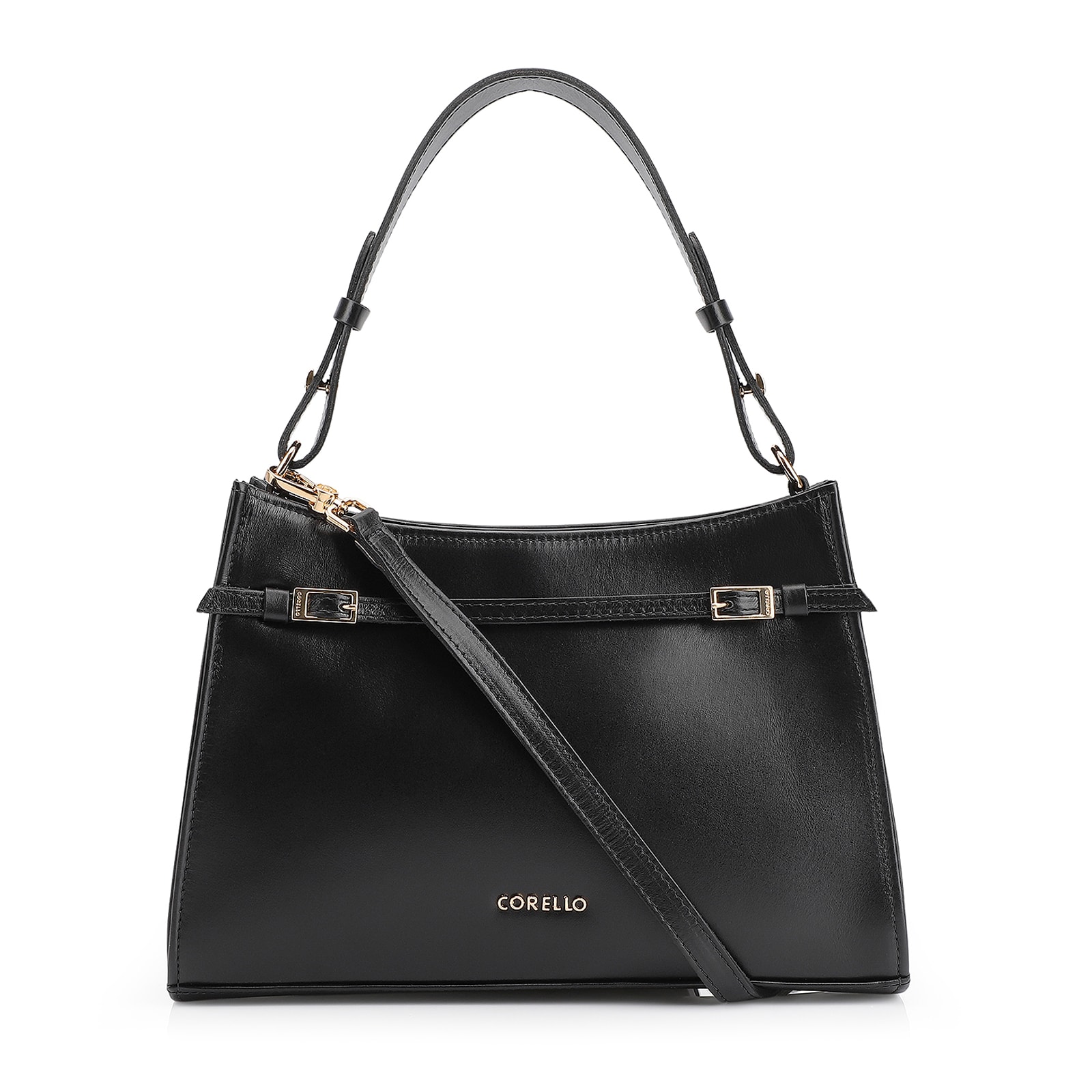 Bolsa De Ombro Fivelas Couro Preto