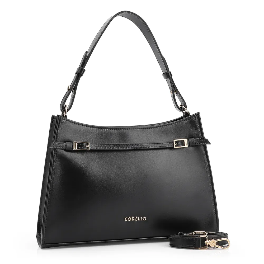 Bolsa De Ombro Fivelas Couro Preto - imagem 2