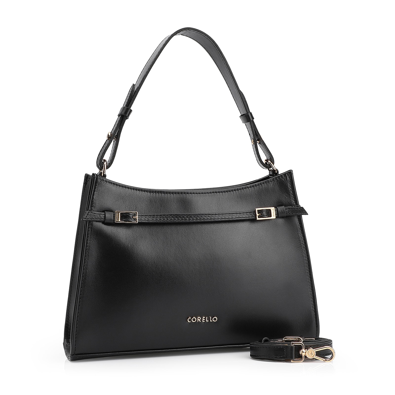 Bolsa De Ombro Fivelas Couro Preto