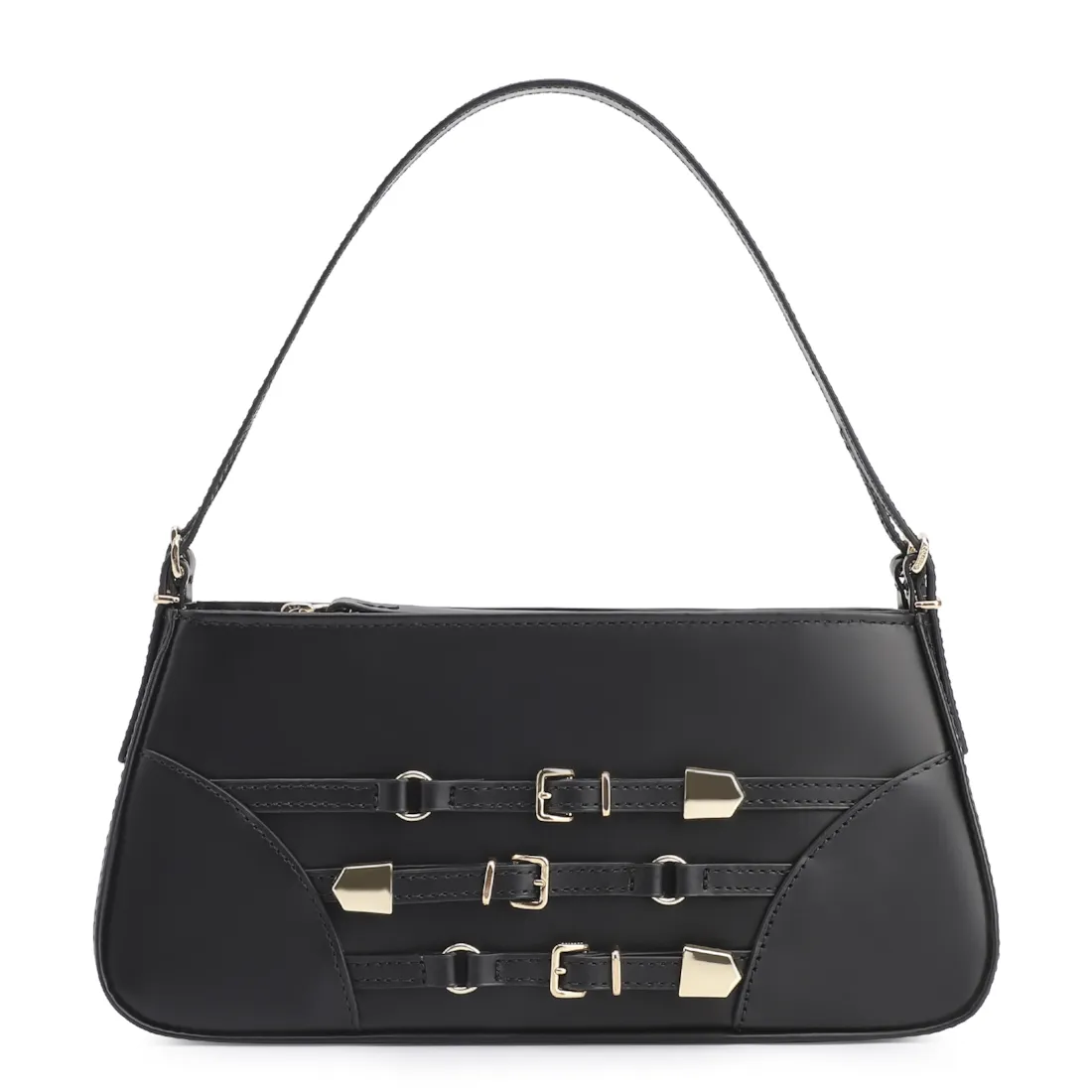 Bolsa De Ombro Fivelas Couro Preto