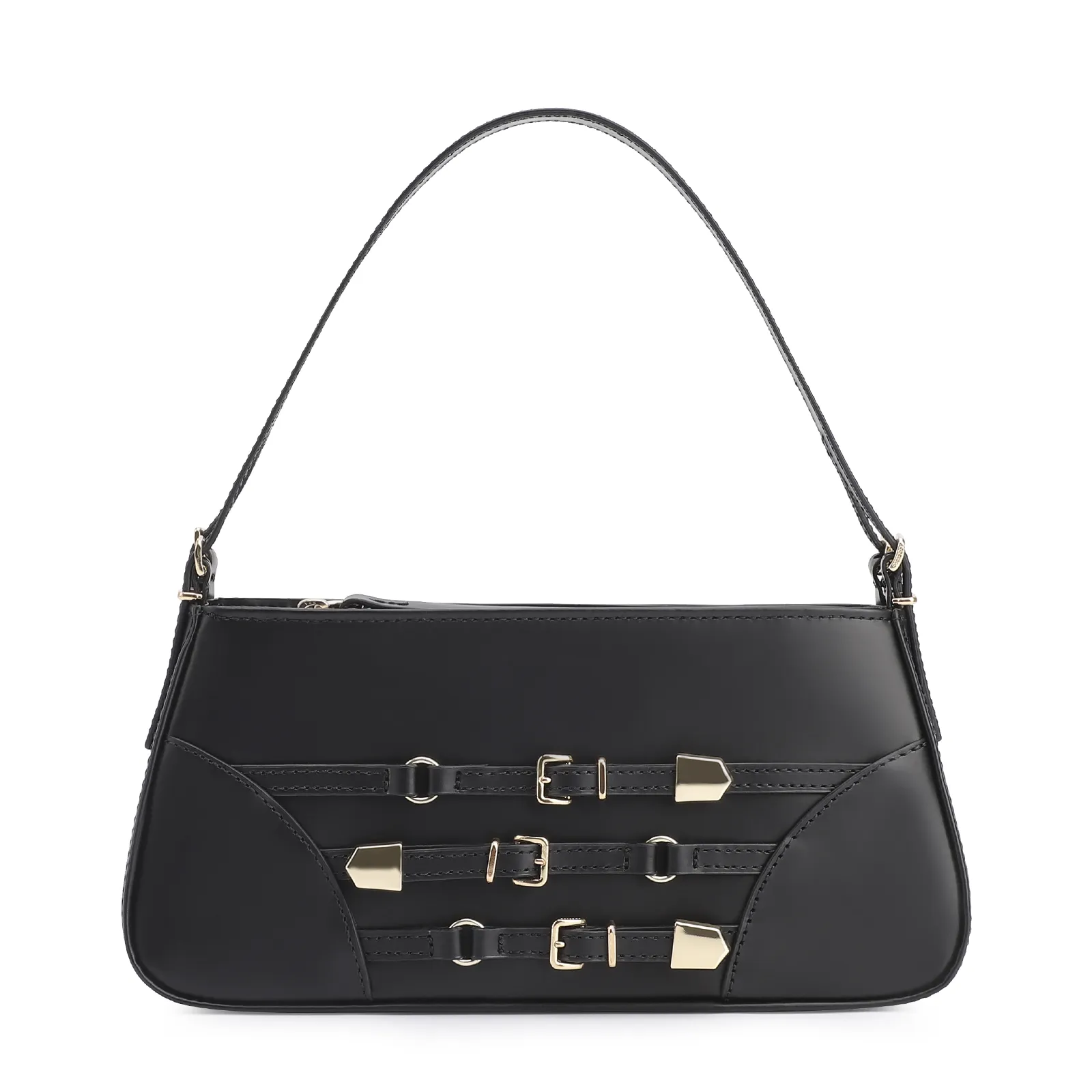 Bolsa De Ombro Fivelas Couro Preto