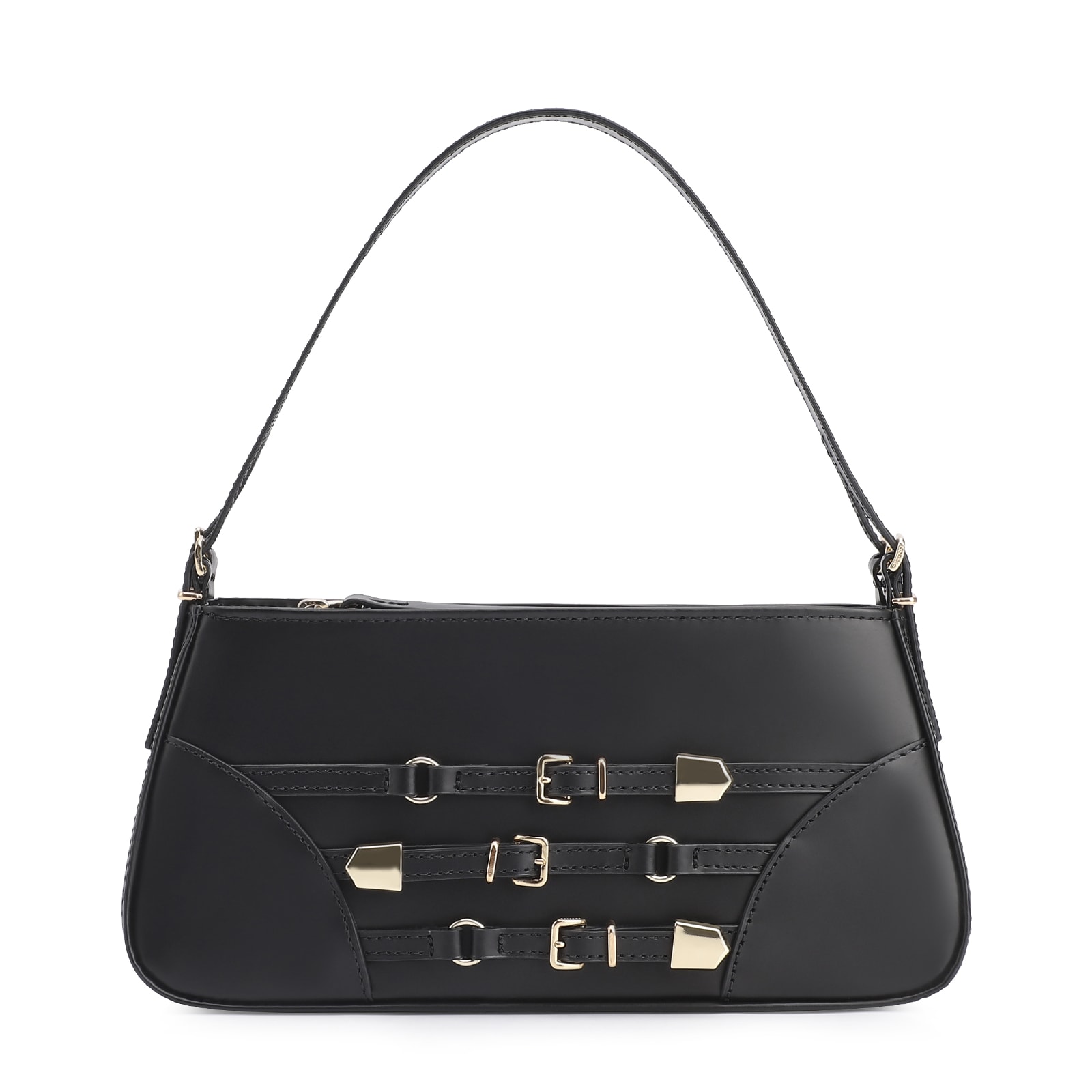 Bolsa De Ombro Fivelas Couro Preto