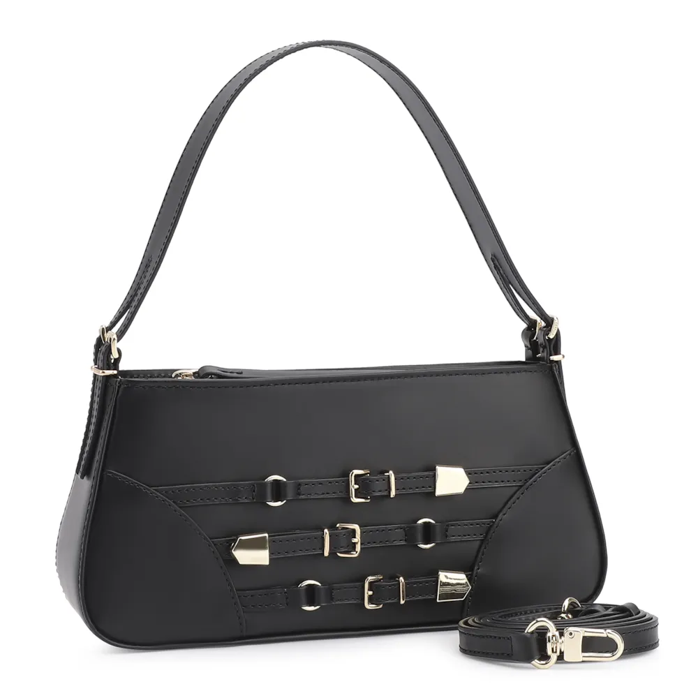 Bolsa De Ombro Fivelas Couro Preto - imagem 3