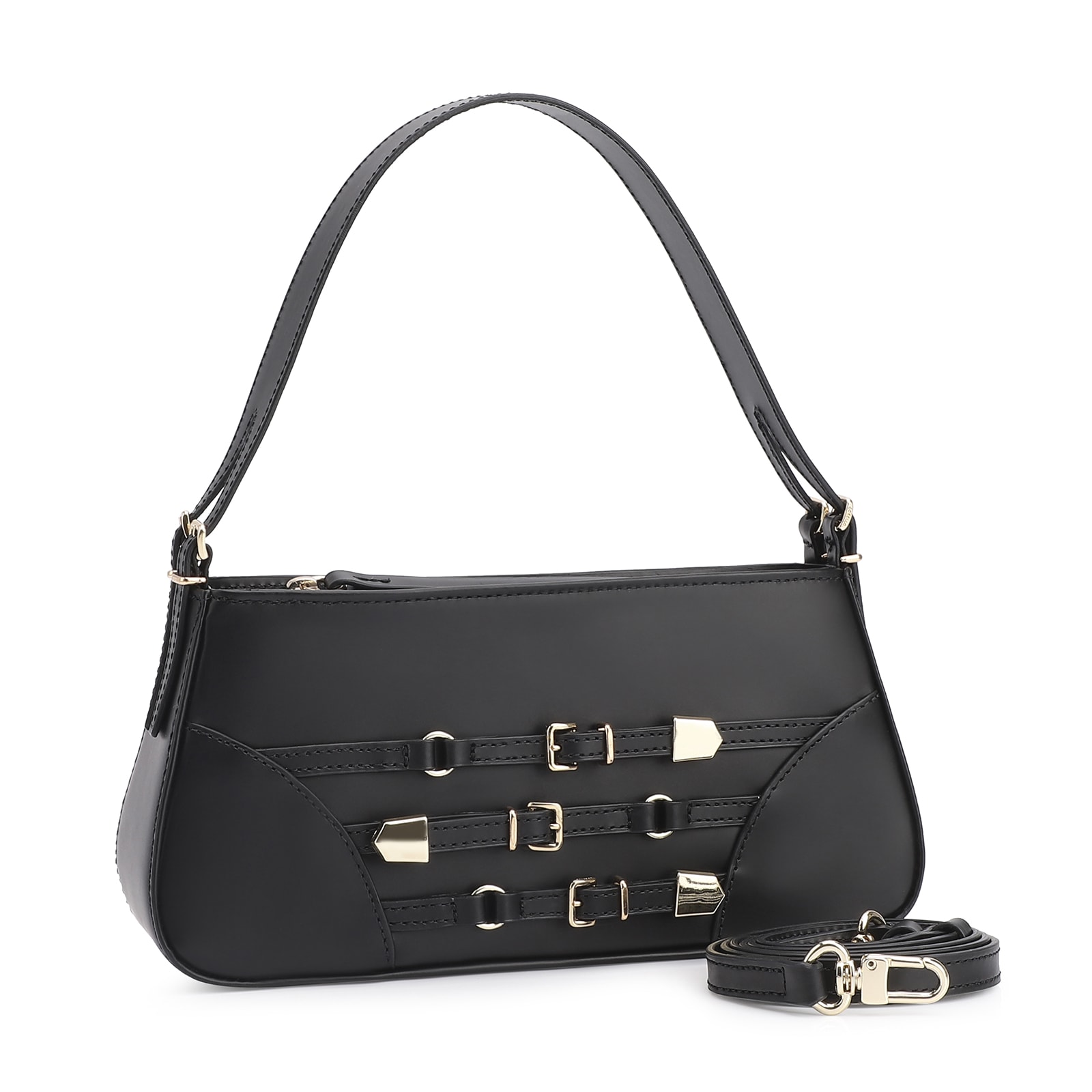 Bolsa De Ombro Fivelas Couro Preto
