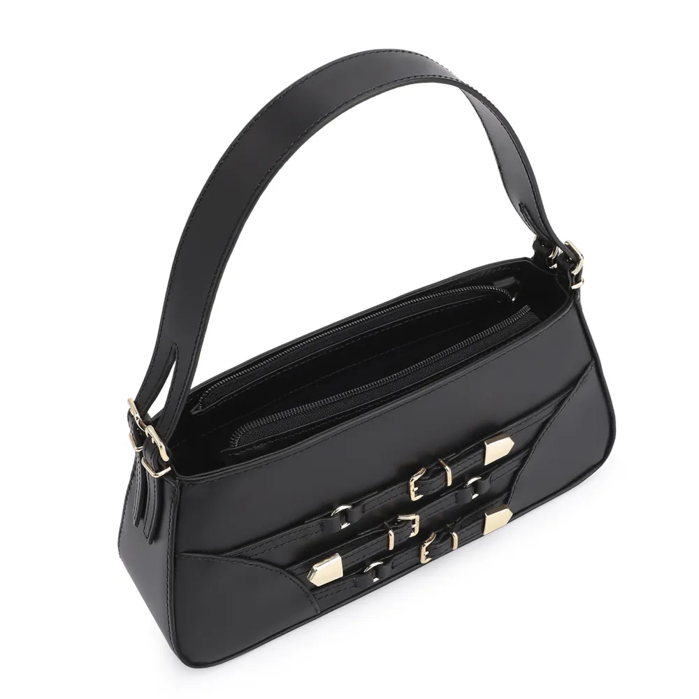 Bolsa De Ombro Fivelas Couro Preto - imagem 5