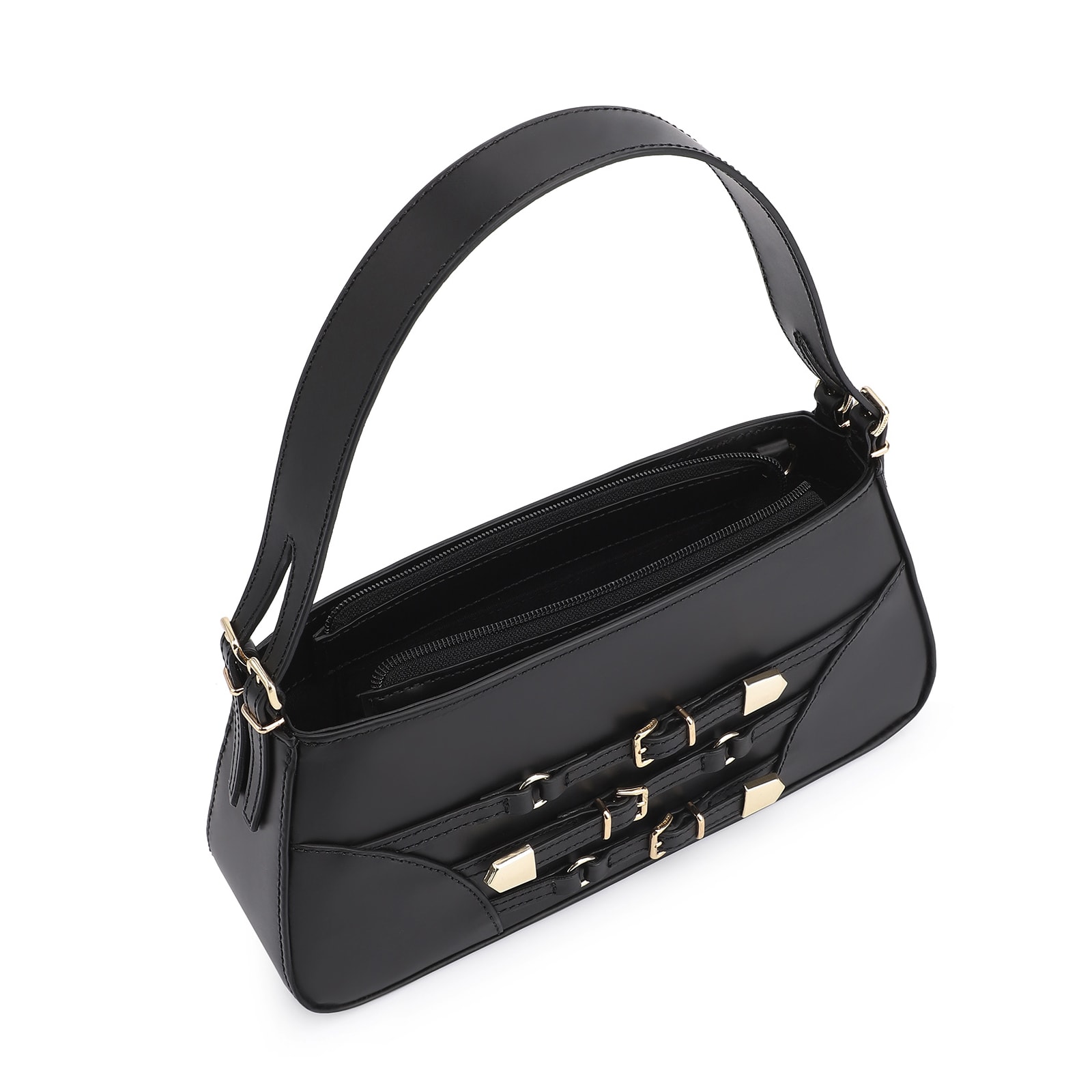 Bolsa De Ombro Fivelas Couro Preto