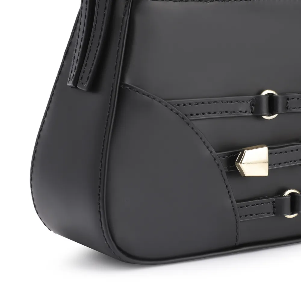 Bolsa De Ombro Fivelas Couro Preto - imagem 6