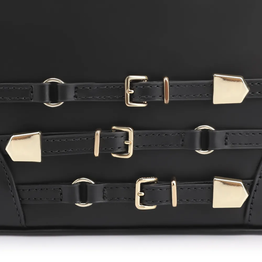 Bolsa De Ombro Fivelas Couro Preto - imagem 9