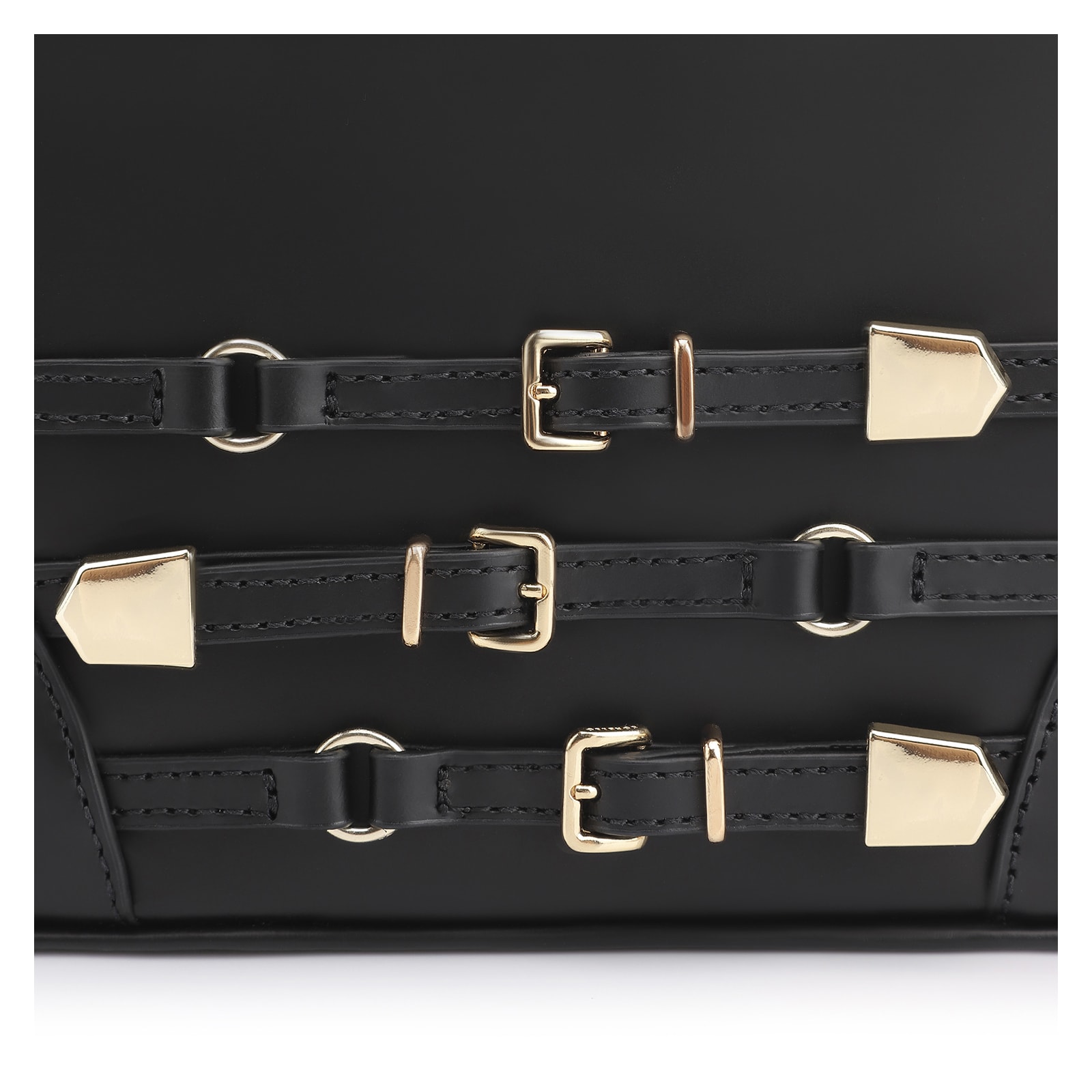 Bolsa De Ombro Fivelas Couro Preto