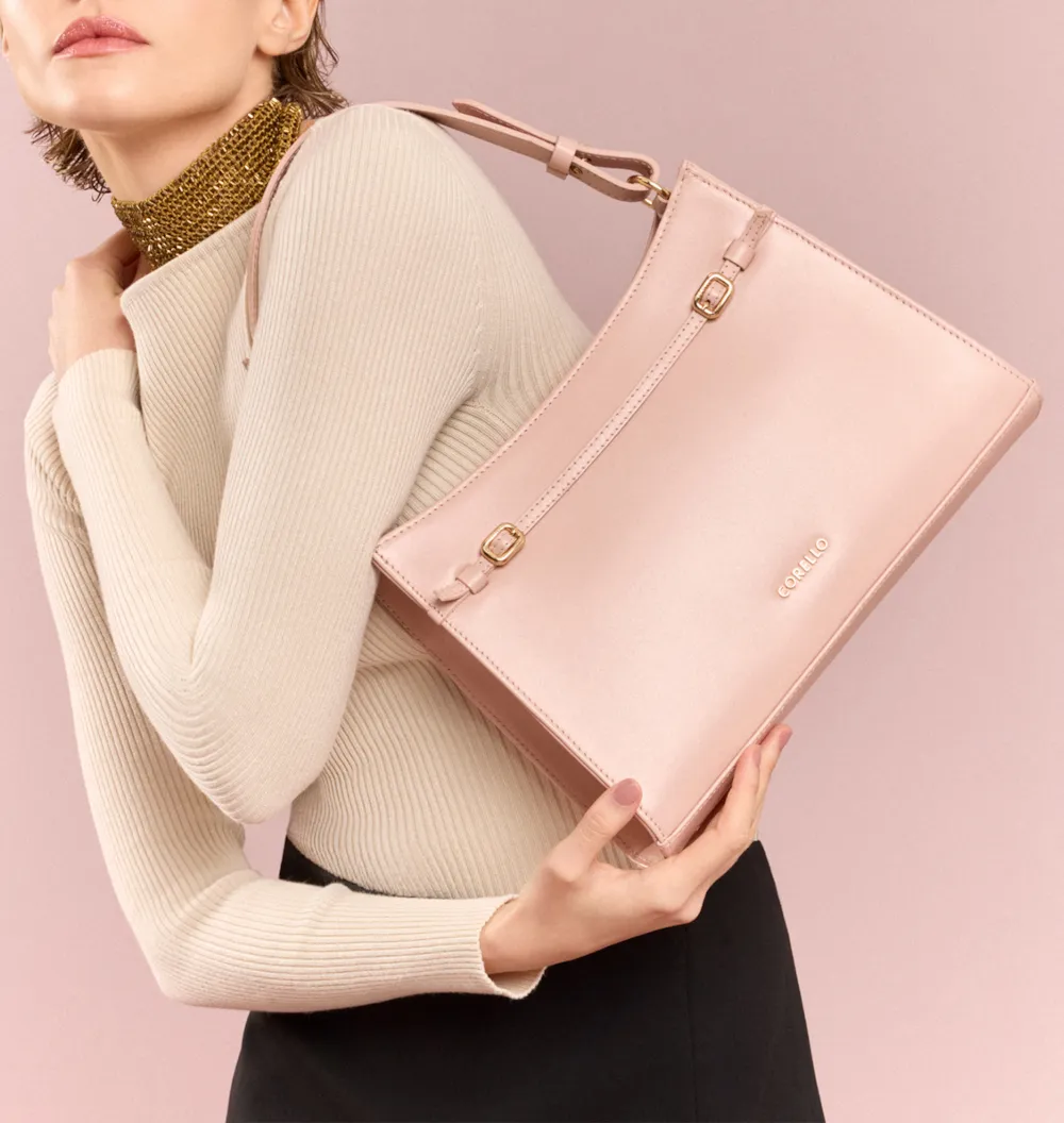Bolsa De Ombro Fivelas Couro Rosa - imagem 2