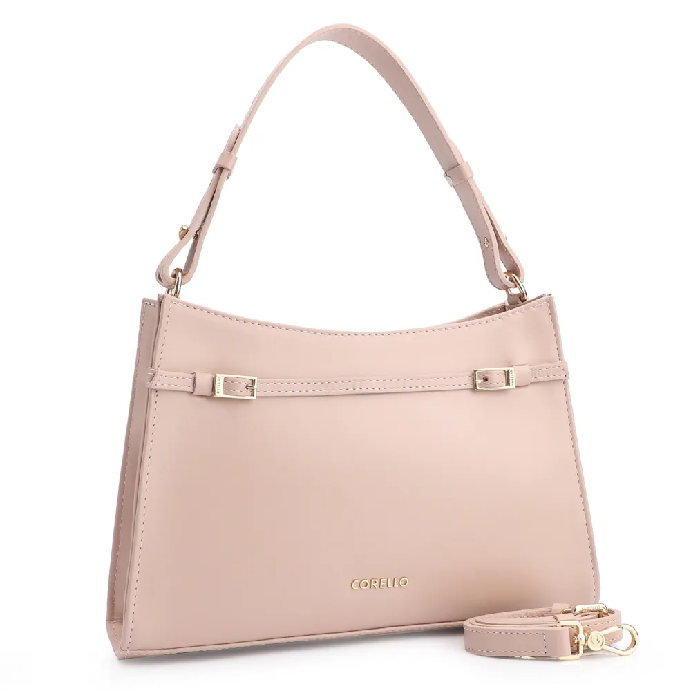 Bolsa De Ombro Fivelas Couro Rosa - imagem 3