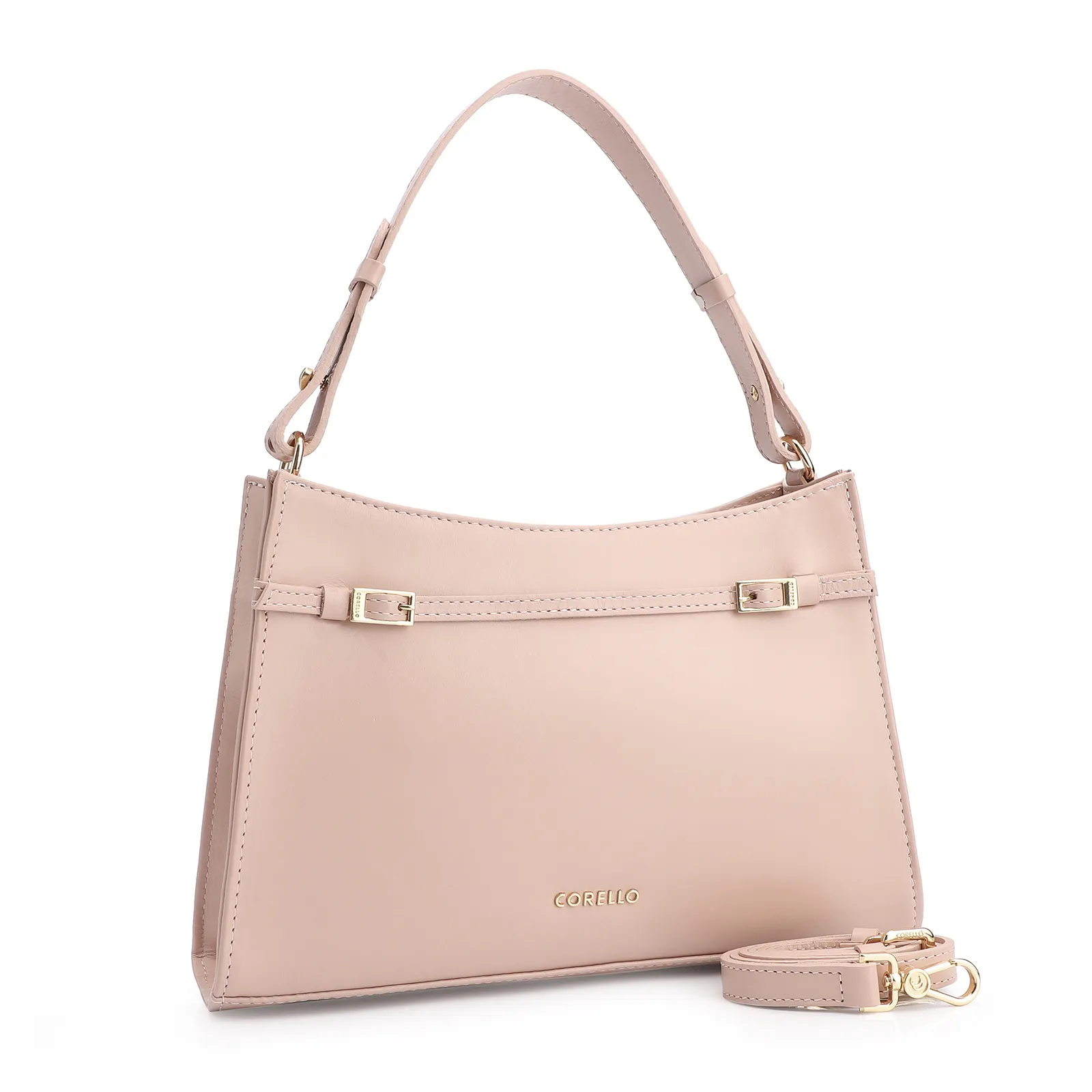 Bolsa De Ombro Fivelas Couro Rosa