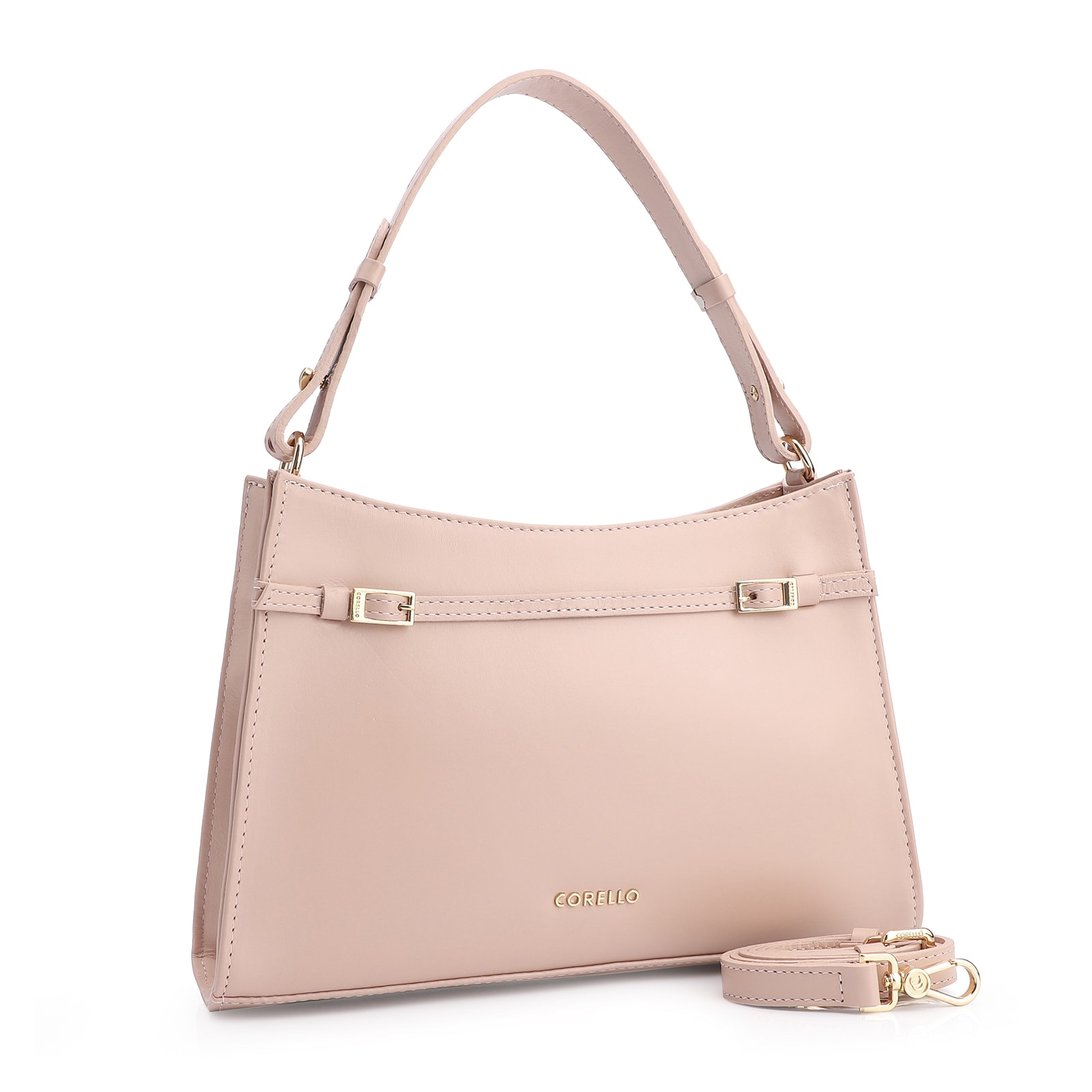 Bolsa De Ombro Fivelas Couro Rosa
