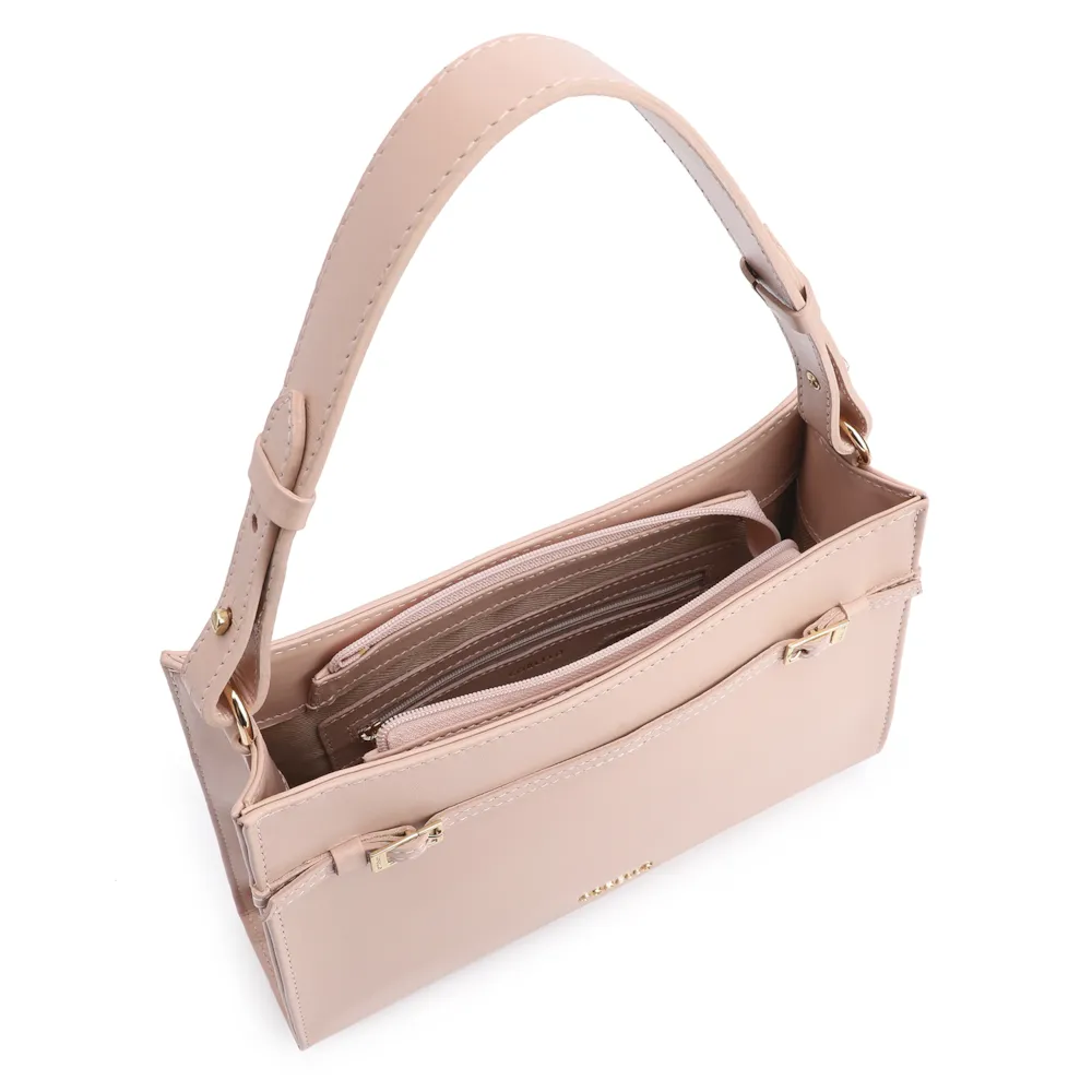 Bolsa De Ombro Fivelas Couro Rosa - imagem 5