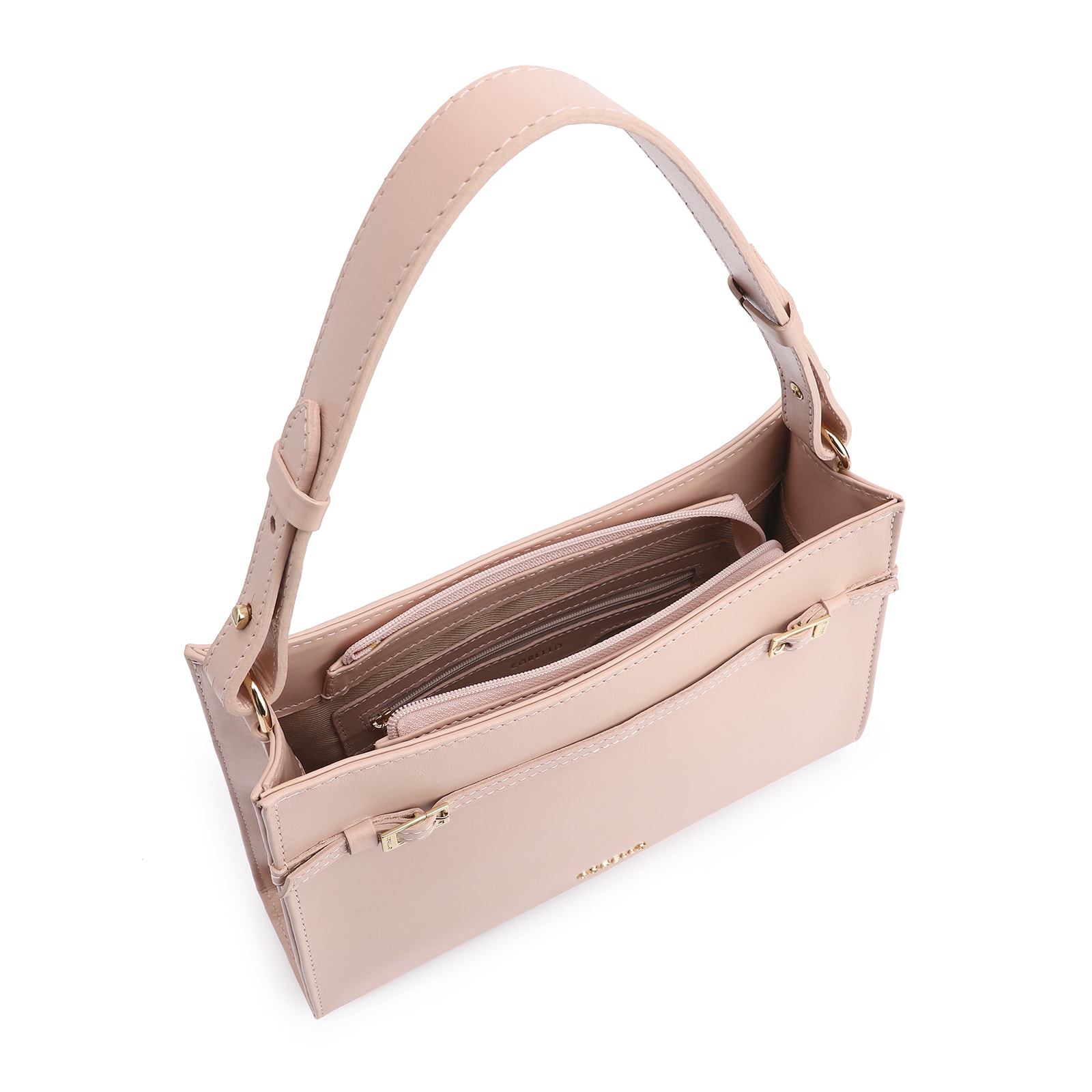 Bolsa De Ombro Fivelas Couro Rosa