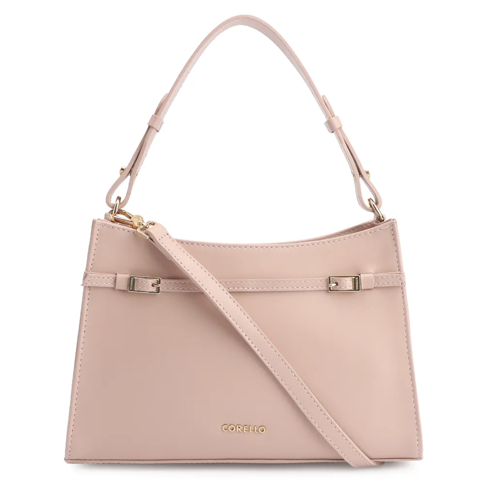 Bolsa De Ombro Fivelas Couro Rosa