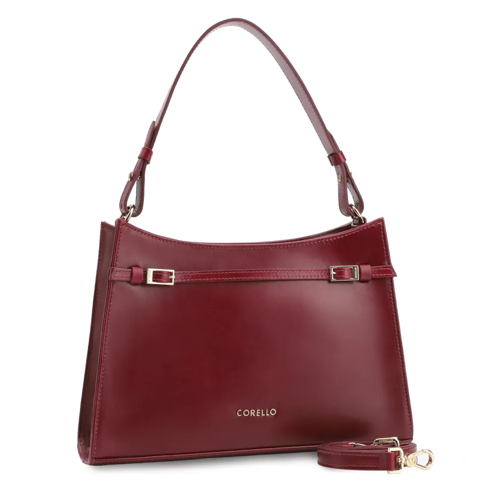 Bolsa De Ombro Fivelas Couro Vermelho Cereja - imagem 3