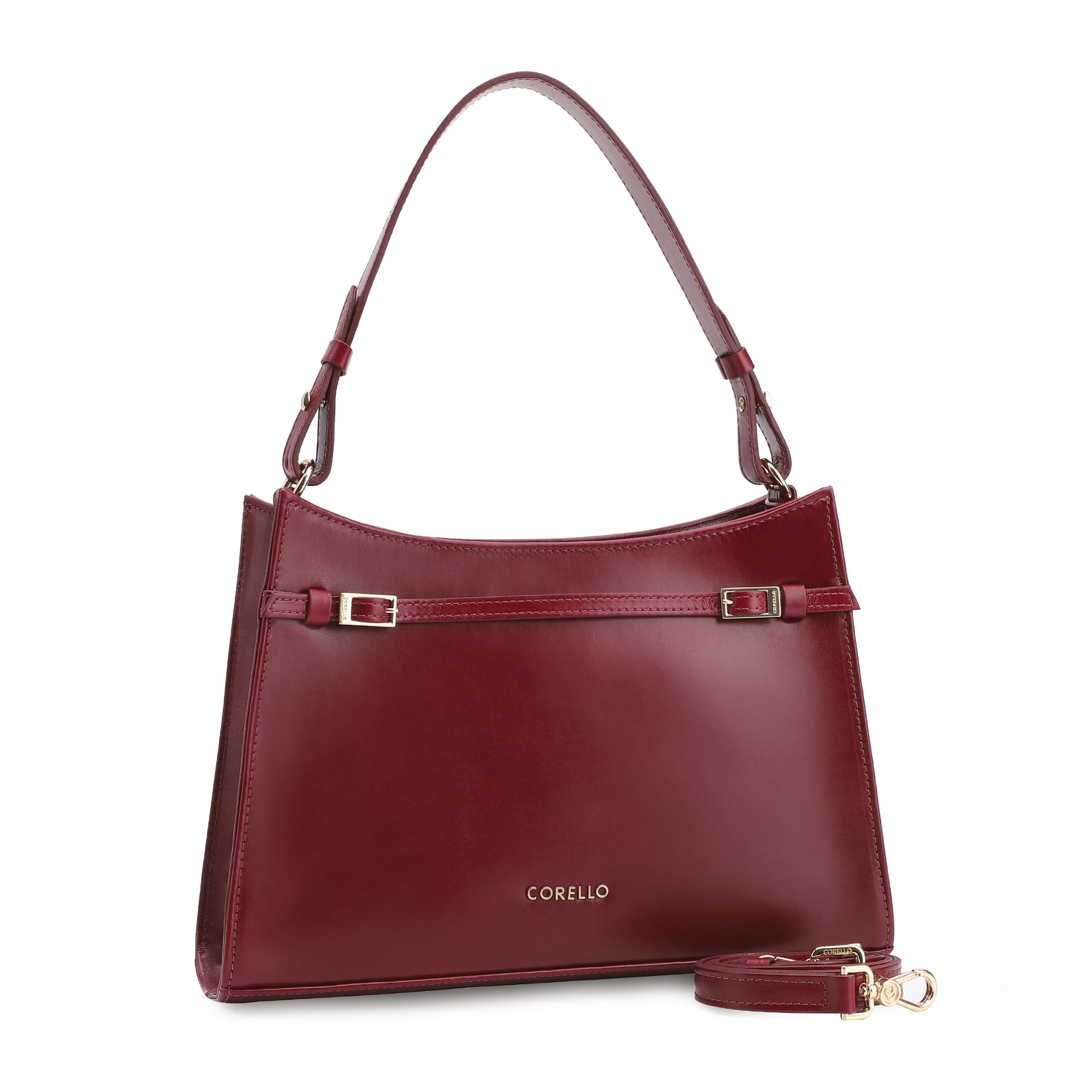 Bolsa De Ombro Fivelas Couro Vermelho Cereja