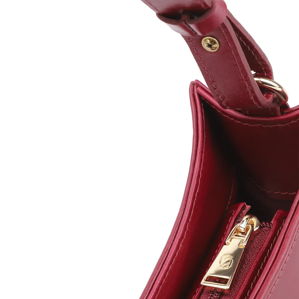 Bolsa De Ombro Fivelas Couro Vermelho Cereja - imagem 6