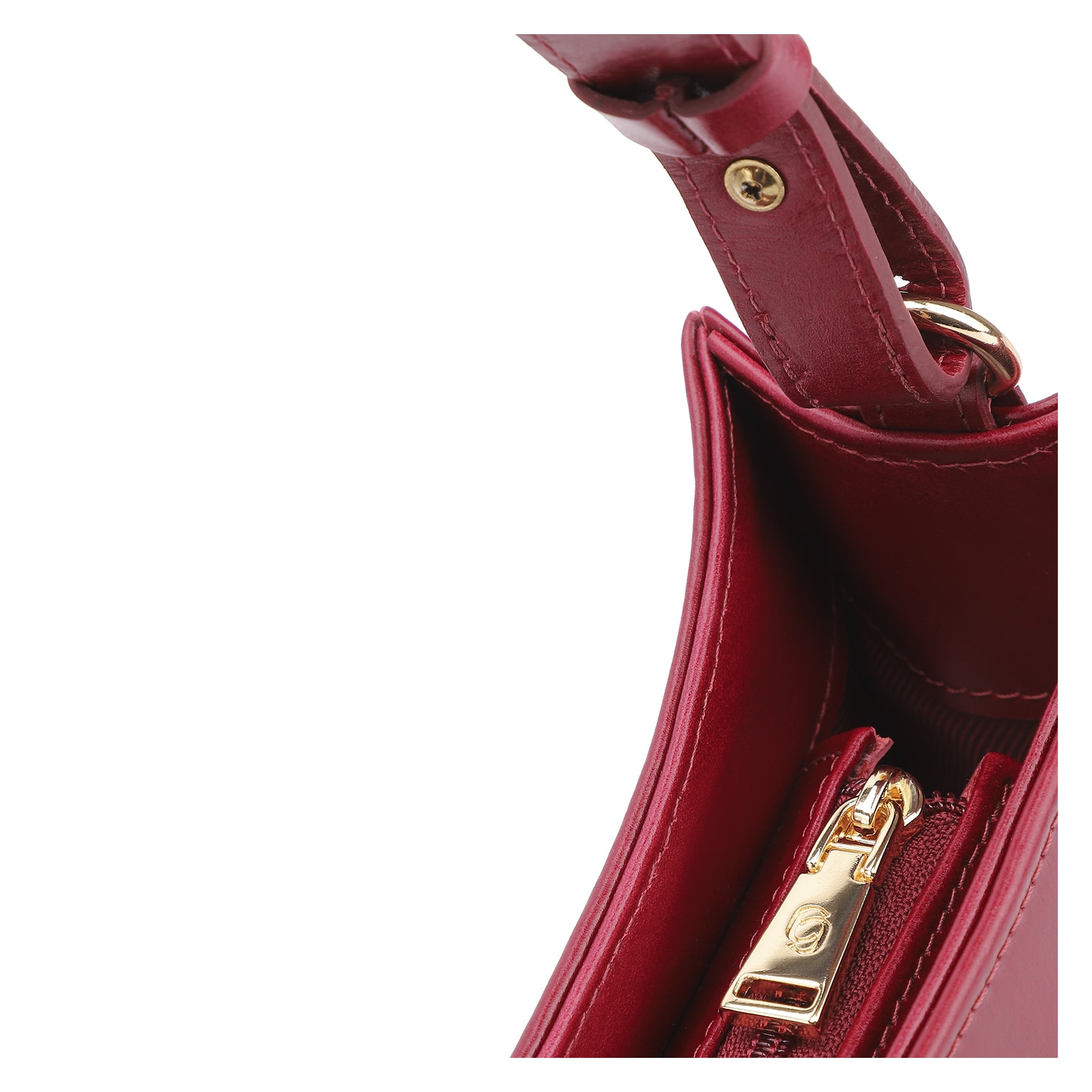 Bolsa De Ombro Fivelas Couro Vermelho Cereja