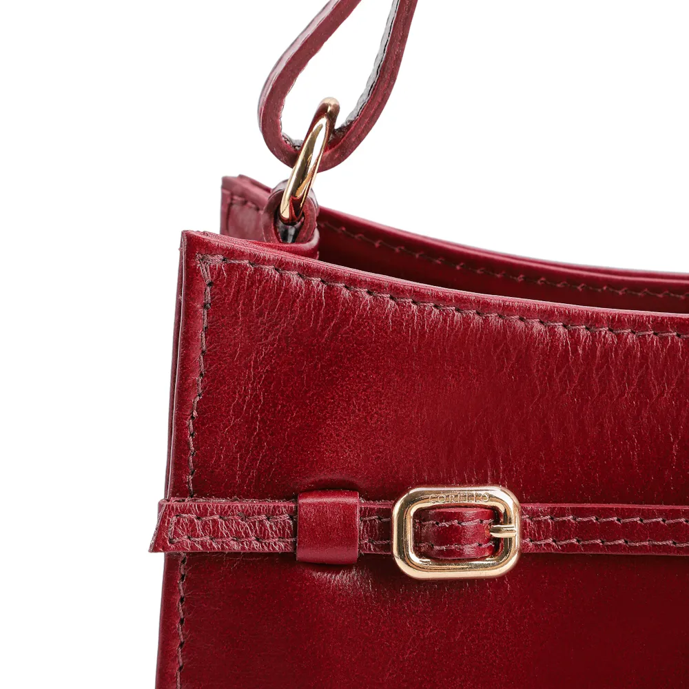 Bolsa De Ombro Fivelas Couro Vermelho Cereja - imagem 8