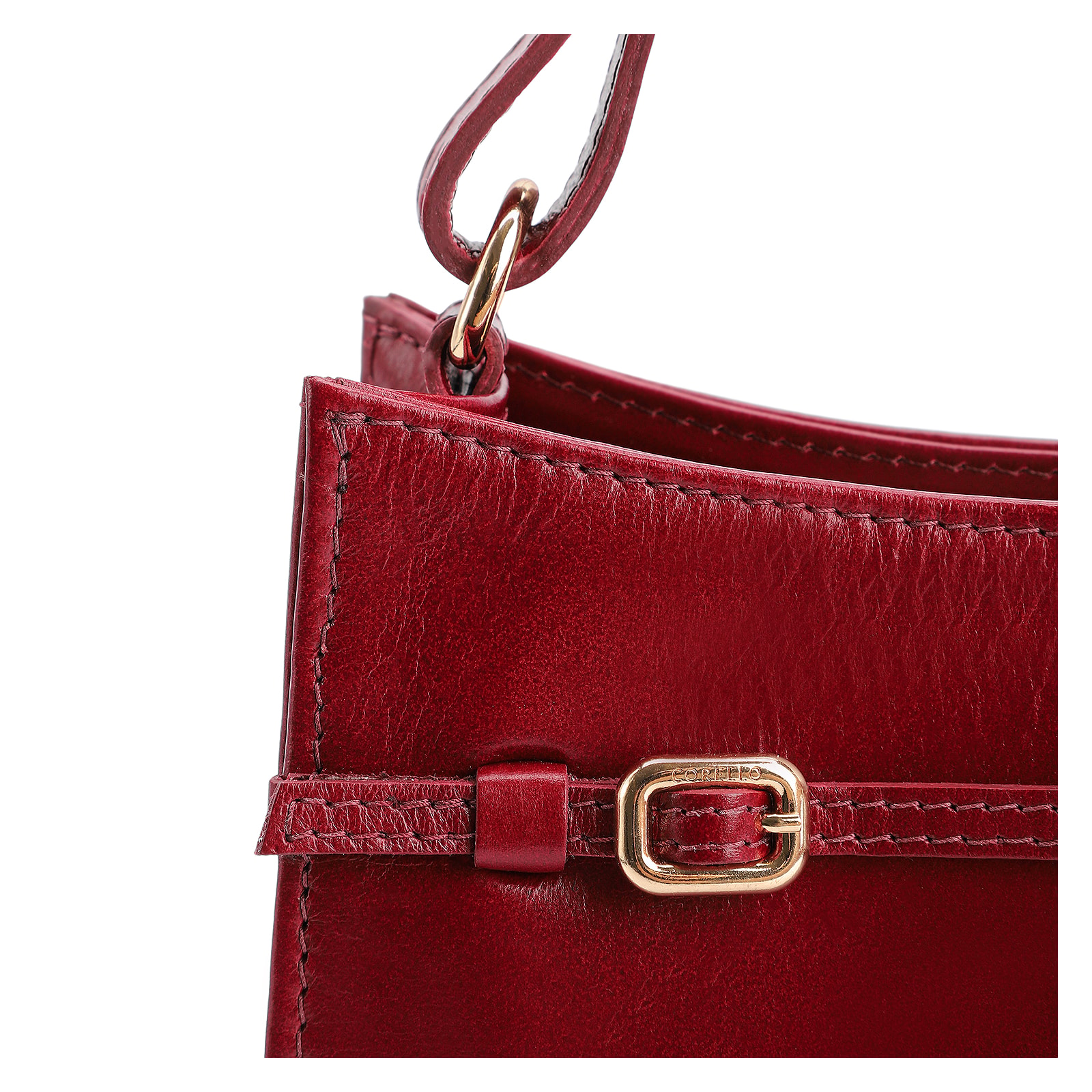 Bolsa De Ombro Fivelas Couro Vermelho Cereja