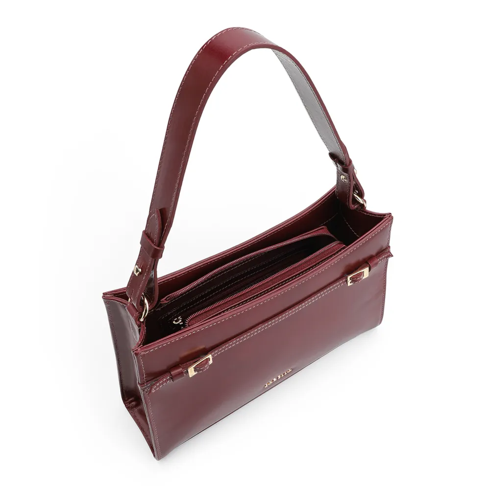 Bolsa De Ombro Fivelas Couro Vinho - imagem 4
