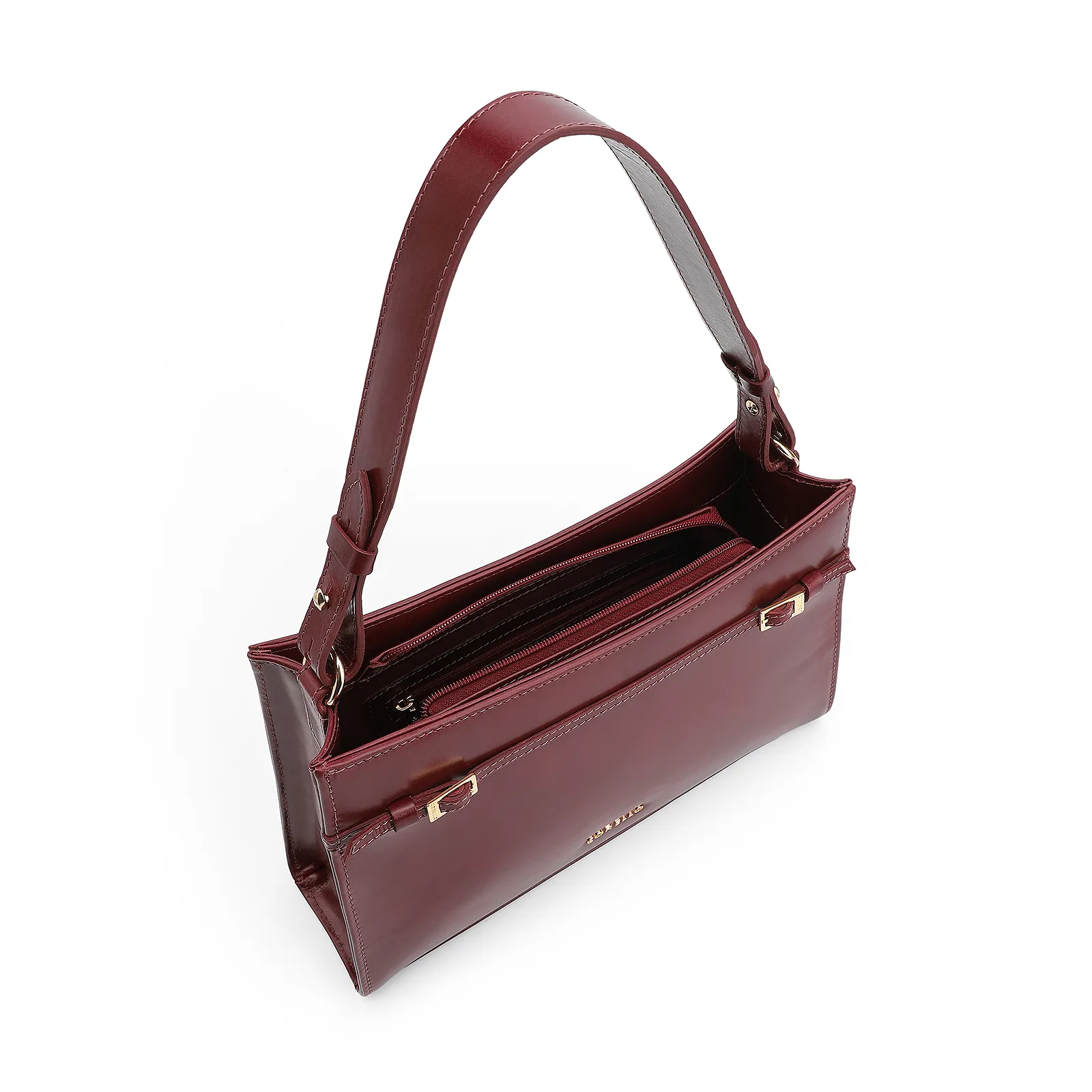 Bolsa De Ombro Fivelas Couro Vinho