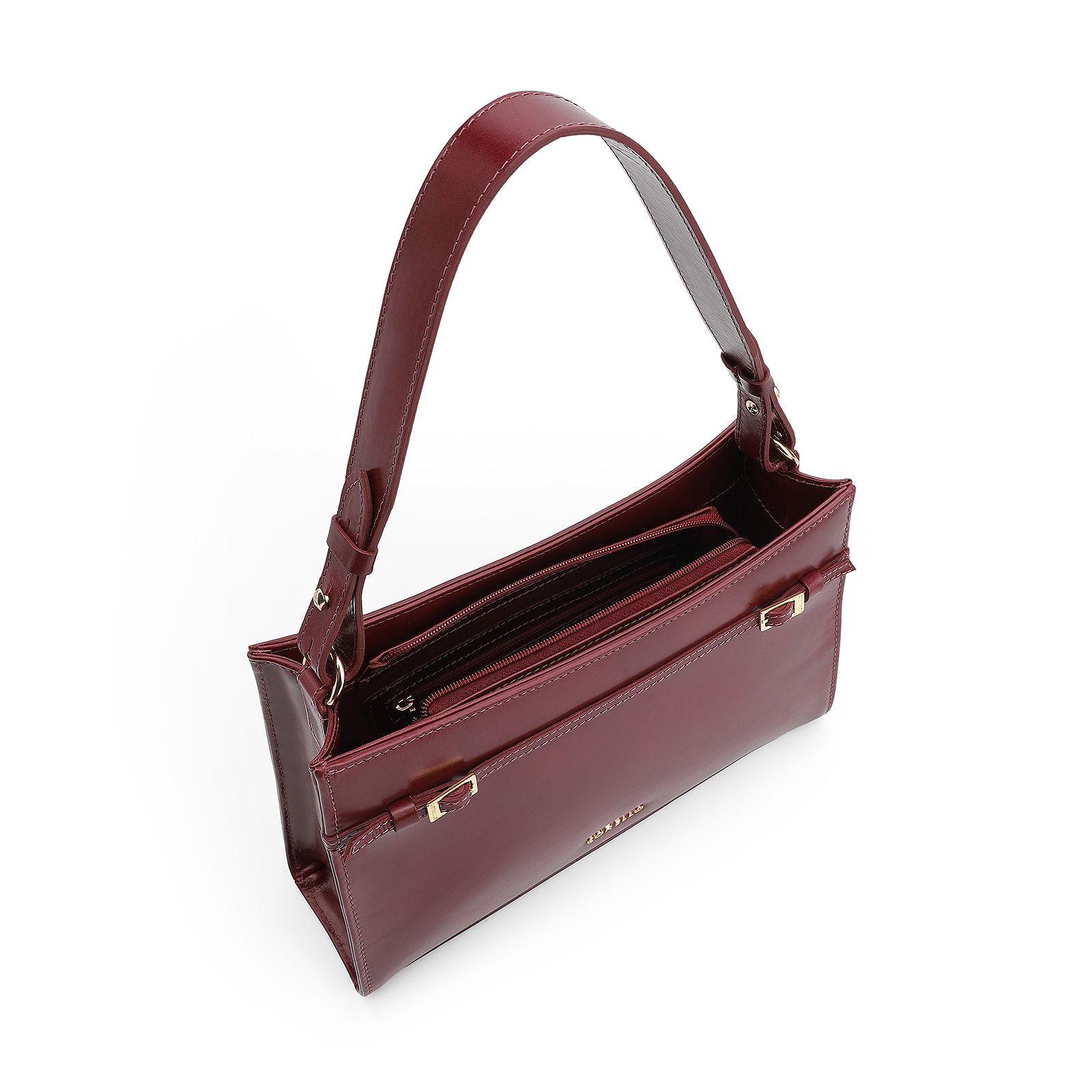 Bolsa De Ombro Fivelas Couro Vinho