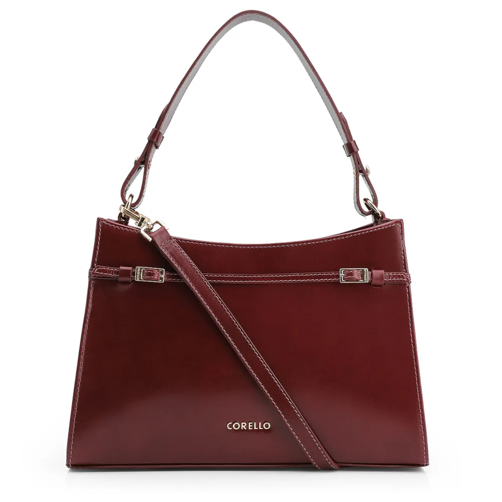 Bolsa De Ombro Fivelas Couro Vinho