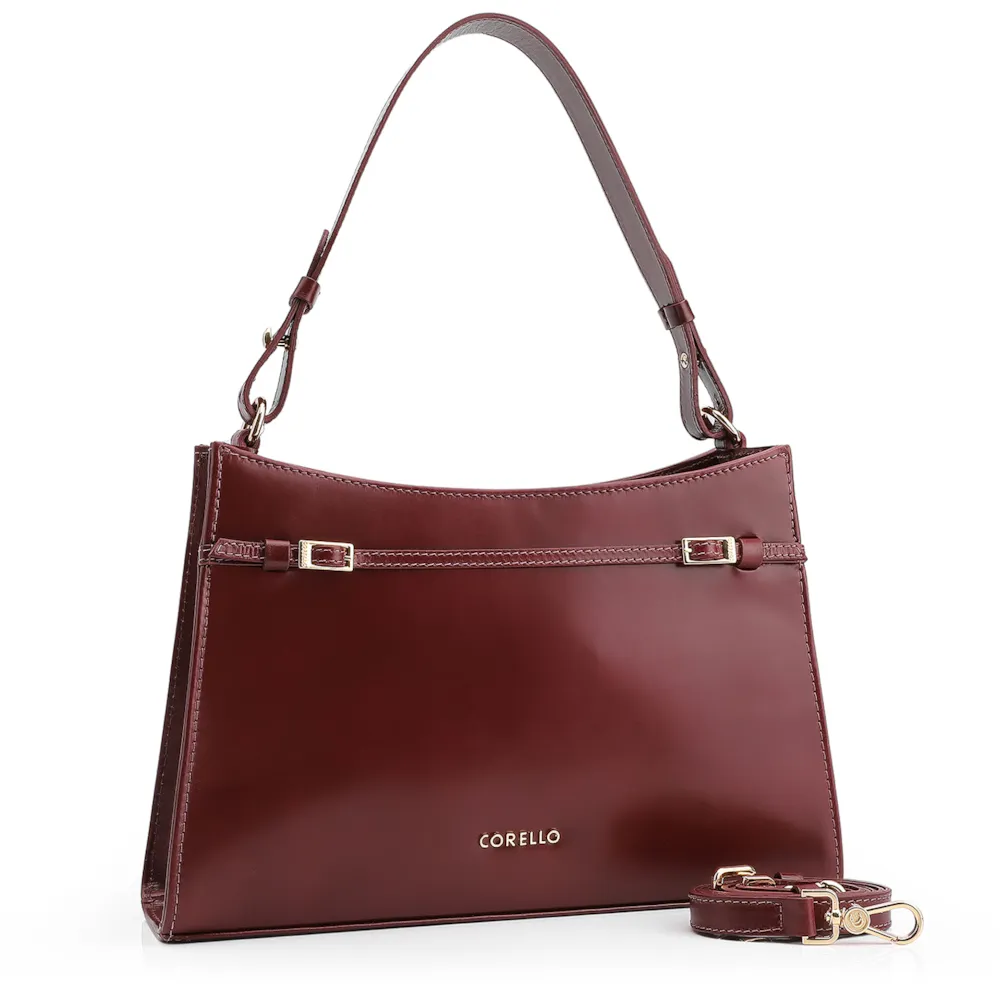 Bolsa De Ombro Fivelas Couro Vinho - imagem 2
