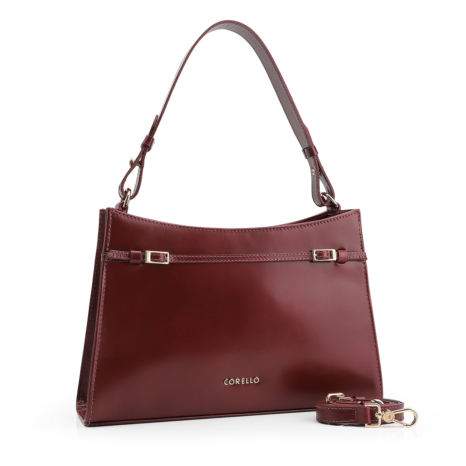 Bolsa De Ombro Fivelas Couro Vinho