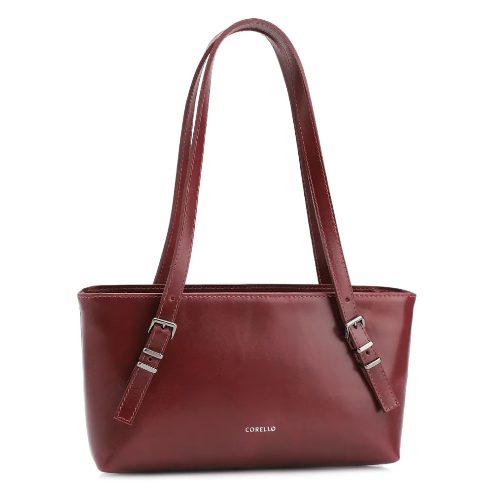 Bolsa De Ombro Fivelas Couro Vinho - imagem 3