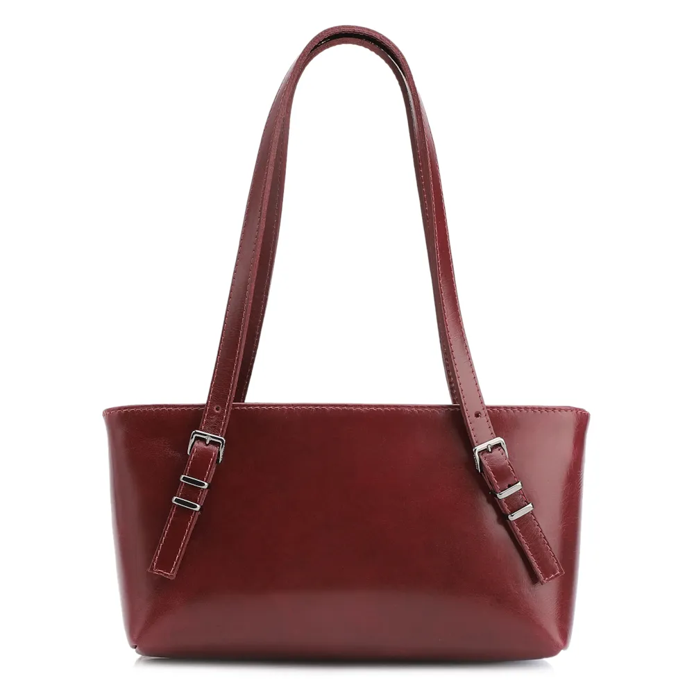 Bolsa De Ombro Fivelas Couro Vinho - imagem 4