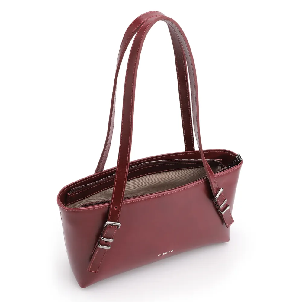 Bolsa De Ombro Fivelas Couro Vinho - imagem 5