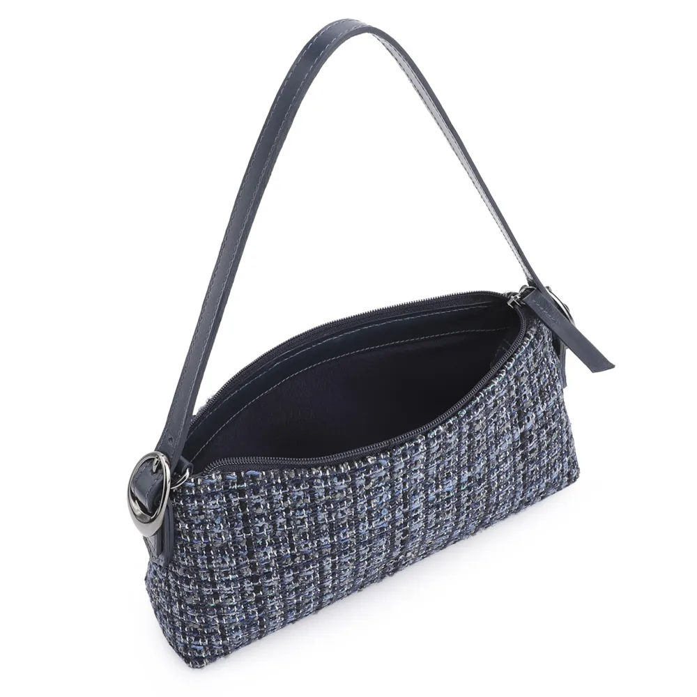 Bolsa De Ombro Fivelas Tweed Azul/Couro Azul - imagem 4