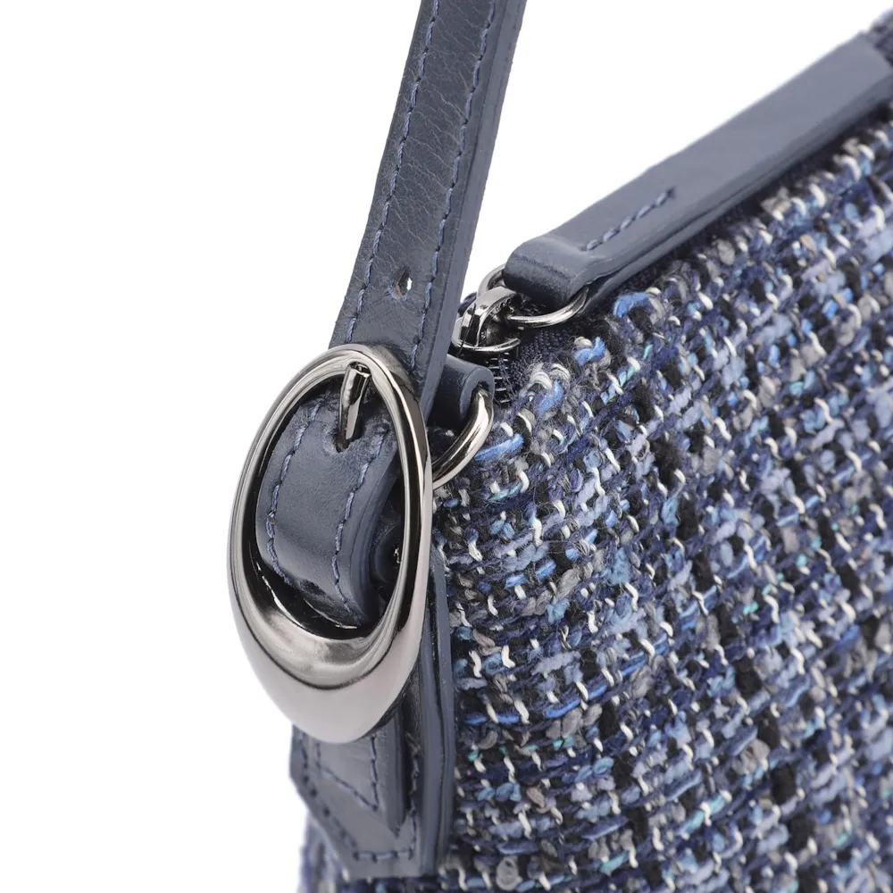 Bolsa De Ombro Fivelas Tweed Azul/Couro Azul - imagem 5