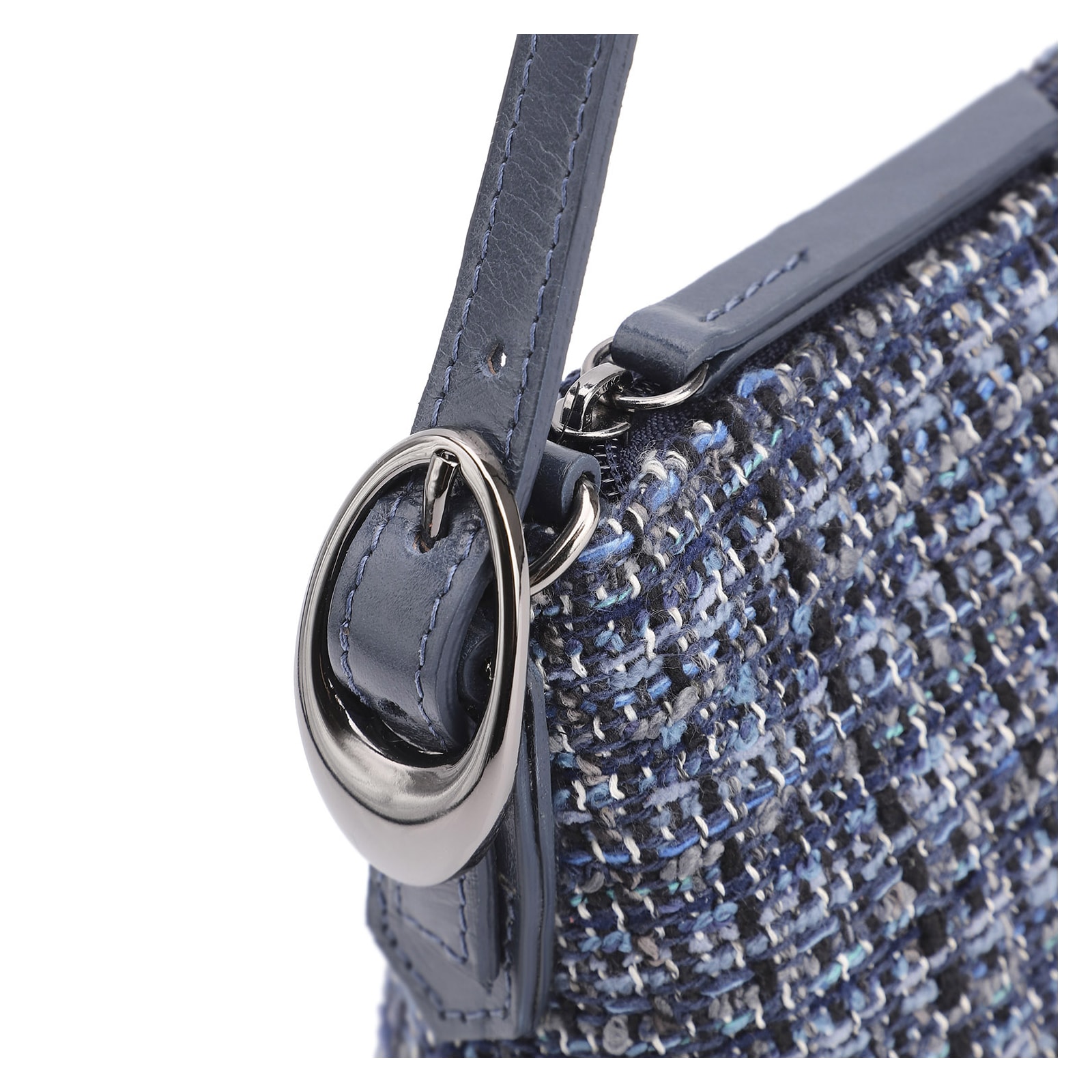 Bolsa De Ombro Fivelas Tweed Azul/Couro Azul