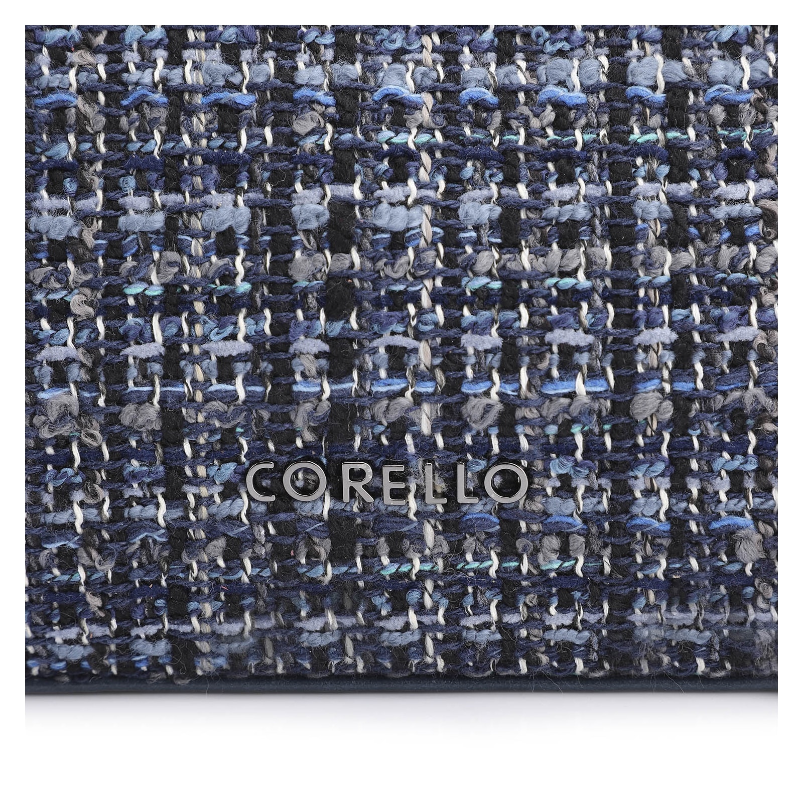 Bolsa De Ombro Fivelas Tweed Azul/Couro Azul