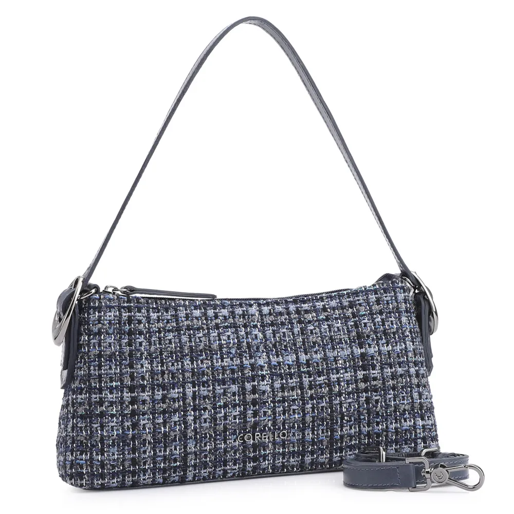 Bolsa De Ombro Fivelas Tweed Azul/Couro Azul - imagem 2