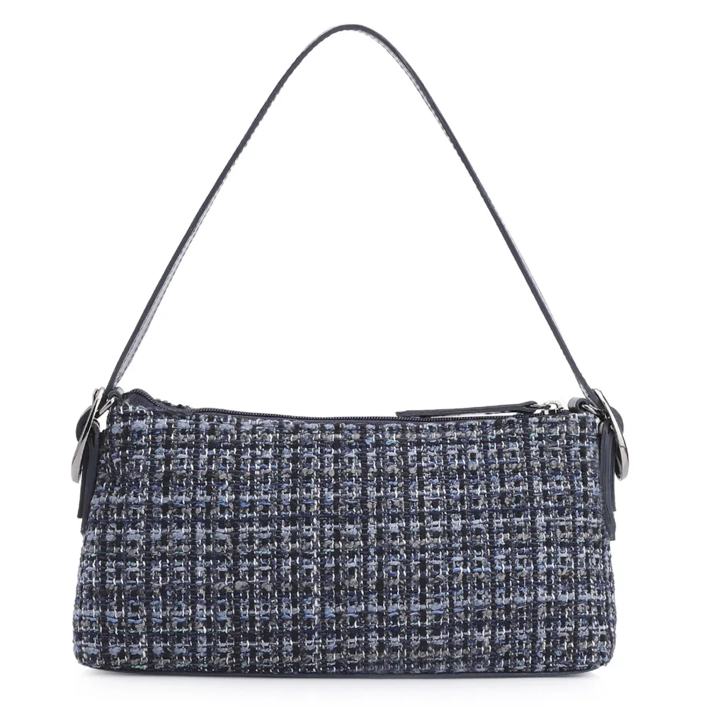 Bolsa De Ombro Fivelas Tweed Azul/Couro Azul - imagem 3