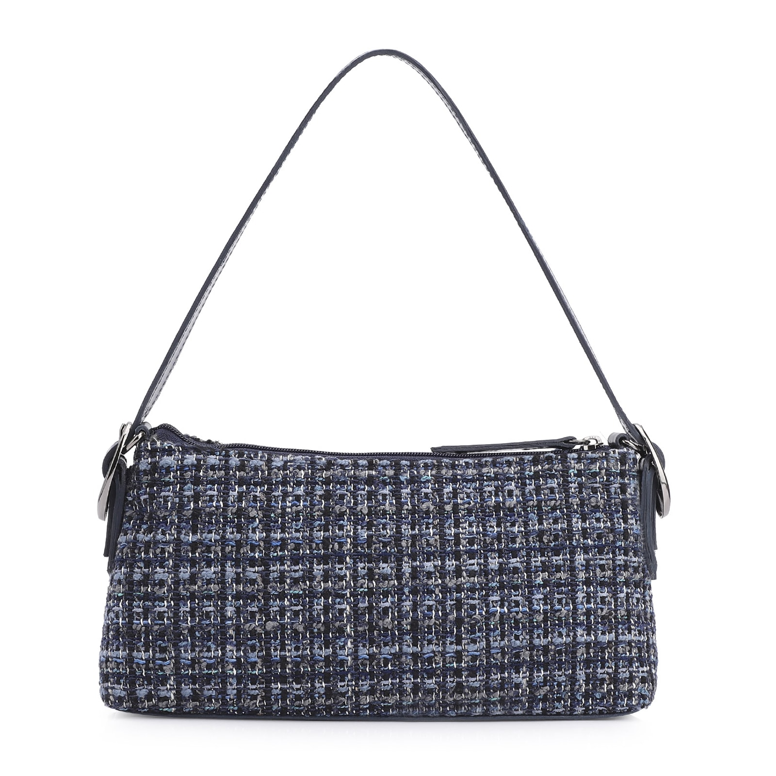 Bolsa De Ombro Fivelas Tweed Azul/Couro Azul