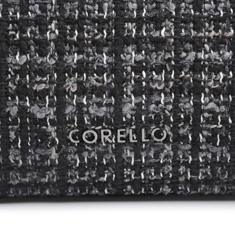 Bolsa De Ombro Fivelas Tweed Preto/Couro Preto - imagem 6