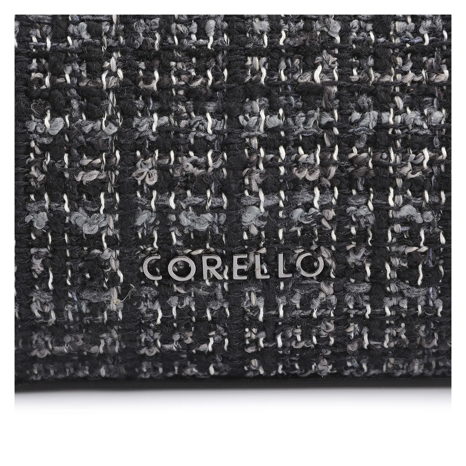 Bolsa De Ombro Fivelas Tweed Preto/Couro Preto