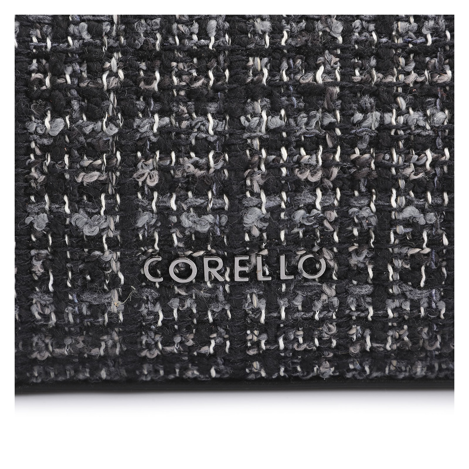 Bolsa De Ombro Fivelas Tweed Preto/Couro Preto